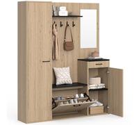 IDMarket - Vestiaire d'entrée Rangement Chaussures avec Miroir et étagères MAHAUT XXL Maxi capacité Effet Bois et Noir