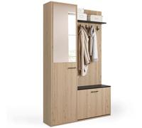 IDMarket Vestiaire d'entrée MAHAUT – Rangement chaussures, miroir & étagères 1 porte effet bois/noir