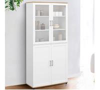 IDMARKET Vitrine buffet haut H. 176 cm vaisselier VITO 4 portes blanc et bois