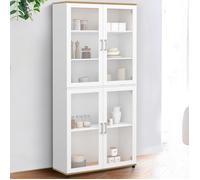 IDMARKET Vitrine buffet haut H. 176 cm vaisselier VITO 4 portes vitrées blanc et bois
