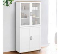 IDMARKET Vitrine buffet haut H. 176 cm VITO 4 portes blanc et bois