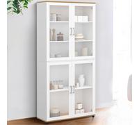 IDMARKET Vitrine buffet haut H. 176 cm vaisselier VITO 4 portes vitrées blanc et bois