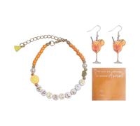 IDNVFY 1 Bracelet en Perles d'amour, 1 Paire De Boucles d'oreilles en Verre À Vin, Bracelet Lettre Réglable, Boucles d'oreilles Jus Créatives, Accessoires De Fête D'Été.