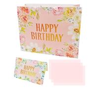 IDNVFY 1 Sac Cadeau d'anniversaire Rose, 1 Carte De Voeux, 3 Tissus - Papier, Cadeaux De Fleurs, Fournitures d'emballage Cadeau, Sac Cadeau De Fête.
