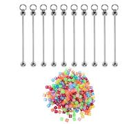 IDNVFY 10 Morceaux De Tiges en Perles d'argent Et 1 Paquet D'Alphabets Carrés, Cintres De Chaîne De Clés -Norames, Accessoires De Porte-Clés.