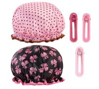 IDNVFY 2 Morceaux De Bonnet De Douche pour Femmes Et 3 Morceaux D'Épingles À Cheveux, Casquettes en Satin Étanches, Outils d'emballage De Cheveux, Adaptés À La Natation, Au Sommeil Et Au Spa.