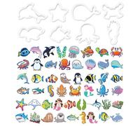 IDNVFY 8 Morceaux De Formes d'animaux Marins Et 50 Pièces Autocollants d'animaux Marins, Coupeurs De Biscuits, Pâtisseries, Outils De Fabrication De Biscuits.