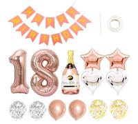 IDNVFY Ensemble De Bouteilles en Or Rose en 11 Parties, Ballons À Air À 2 Caractères Et Drapeau De Traction en 1 Partie, Ballons De Décoration De Fête, Projets De Commande Photo.