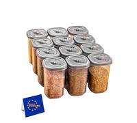 IDOBY Lot de 12 boîtes à épices en plastique transparent sans BPA - Boîte à épices de camping - Salière et poivrière - Boîtes à épices pour le stockage des épices (platine)