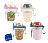 IDOBY Lot de 4 gobelets à céréales à emporter, pratiques à emporter, compartiments pour yaourt et céréales, 100 % sans BPA, parfaits pour l'école et le bureau, récipient à fruits, avec cuillère 600 ml