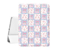 Idocolors Coque mignonne à motif de grille kawaii rose pour iPad 9e/7e/8e génération de 10,2 pouces, coque arrière intelligente en TPU transparent avec support pour crayon, fonction veille/réveil
