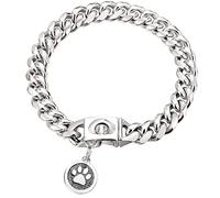 iDofas Collier pour chien à maillons cubains avec boucle avec clochette et plaque d'identité en acier inoxydable - 10 mm - Collier pour chien de petite, moyenne et grande taille (argenté/22)
