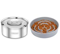 IDOGCHEW Gamelle Anti Éclaboussure Chien 3L + Gamelle Anti Glouton Chien Céramique (Diamètre 20.5cm)