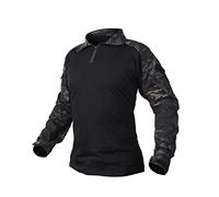 IDOGEAR Chemise de Combat G3 pour Hommes avec Coudières 1/4 Fermeture Éclair à Manches Longues Vêtements Tactiques Militaires Airsoft (Camo Black,Medium)
