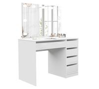 IDOHOME 110x144 5 Tiroirs Coiffeuse avec Miroir LED (100x67) - Rangement - Table de Maquillage - Bureau Blanc Brillant - Vanity Maquillage