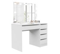 IDOHOME 110x144 5 Tiroirs Coiffeuse avec Miroir LED (100x67) - Rangement - Table de Maquillage - Bureau Blanc Mat - Vanity Maquillage