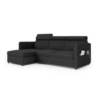 IDOHOME Canapé d'angle Convertible 220x160 - Velours Côtelé Poso à Gauche ou à Droite - Canapé 3 Places Convertible avec Espace de Rangement - Sofa Noir