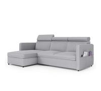 IDOHOME Canapé d'angle Convertible 220x160 - Velours Côtelé Poso à Gauche ou à Droite - Canapé 3 Places Convertible avec Espace de Rangement - Sofa Gris Clair