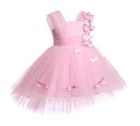 IDOPIP Bambin Fille Fleur Robe Enfant bébé a - Ligne Genou Papillon Dentelle Fleur brodée Princesse 1er Anniversaire fête sans Manches Tutu Robe Rose 90