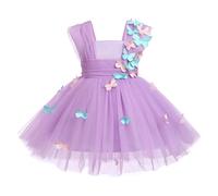 IDOPIP Bambin Fille Fleur Robe Enfant bébé a - Ligne Genou Papillon Dentelle Fleur brodée Princesse 1er Anniversaire fête sans Manches Tutu Robe Violet 100