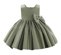 IDOPIP Bébé Fille Robe Satin sans Manches a - Chiffre Princesse Taille Papillon Mariage célébration Anniversaire fête Formelle Bal Vert 5-6y/120