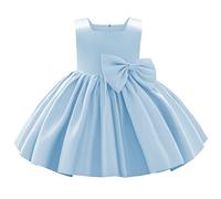 IDOPIP Bébé Fille Robe Satin sans Manches a - Chiffre Princesse Taille Papillon Mariage célébration Anniversaire fête Formelle Bal Bleu Ciel 5-6y/120