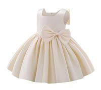 IDOPIP Bébé Fille Robe Satin sans Manches a - Chiffre Princesse Taille Papillon Mariage célébration Anniversaire fête Formelle Bal Champagne 5-6y/120