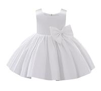 IDOPIP Bébé Fille Robe Satin sans Manches a - Chiffre Princesse Taille Papillon Mariage célébration Anniversaire fête Formelle Bal Blanc 2-3Y/100
