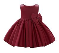 IDOPIP Bébé Fille Robe Satin sans Manches a - Chiffre Princesse Taille Papillon Mariage célébration Anniversaire fête Formelle Bal Vin Rouge 2-3Y/100