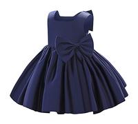 IDOPIP Bébé Fille Robe Satin sans Manches a - Chiffre Princesse Taille Papillon Mariage célébration Anniversaire fête Formelle Bal Bleu Profond 2-3Y/100