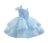 IDOPIP Enfant Fille Robe De Soirée Sequins Bowknots Tulle sans Manches Anniversaire Noeud Papillon Robe pour La Fête