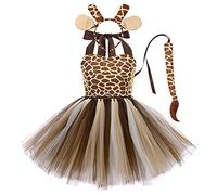 IDOPIP Enfants Filles Halloween Dalmatien Costume Bébé Enfant Tutu Robe Girafe Vache Zèbre Girafe Animal Cosplay Fête Déguisement Carnaval Noël Habillage Ensemble Vêtements 长颈鹿 11-12 Ans