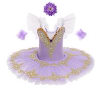 IDOPIP Robe Ballet Enfant: Tutu Danse Classique Fille Justaucorps Danse Fille Ballerine Costumes Paillettes Broderie sans Manches Plateau Tutu - Spectacle De Ballet Danse Violet 130