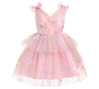 IDOPIP Robe Filles 3D Papillon V Cou Tulle Tutu Le Rainbow Princesse Formel Fête sans Manches en Maille Gâteau Moelleux Demoiselle d'honneur Rose 90