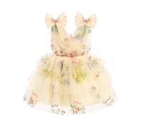 IDOPIP Robe Filles 3D Papillon V Cou Tulle Tutu Le Rainbow Princesse Formel Fête sans Manches en Maille Gâteau Moelleux Demoiselle d'honneur Beige Jaune 100