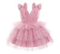IDOPIP Robe Filles 3D Papillon V Cou Tulle Tutu Le Rainbow Princesse Formel Fête sans Manches en Maille Gâteau Moelleux Demoiselle d'honneur Star Rose 80