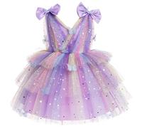 IDOPIP Robe Filles 3D Papillon V Cou Tulle Tutu Le Rainbow Princesse Formel Fête sans Manches en Maille Gâteau Moelleux Demoiselle d'honneur Violet 90
