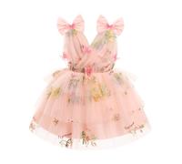 IDOPIP Robe Filles 3D Papillon V Cou Tulle Tutu Le Rainbow Princesse Formel Fête sans Manches en Maille Gâteau Moelleux Demoiselle d'honneur Rose pâle 80