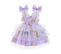 IDOPIP Robe Filles 3D Papillon V Cou Tulle Tutu Le Rainbow Princesse Formel Fête sans Manches en Maille Gâteau Moelleux Demoiselle d'honneur Violet Jaune 120