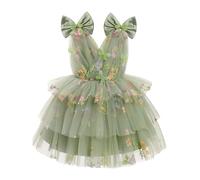 IDOPIP Robe Filles 3D Papillon V Cou Tulle Tutu Le Rainbow Princesse Formel Fête sans Manches en Maille Gâteau Moelleux Demoiselle d'honneur Vert Jaune 110