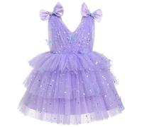 IDOPIP Robe Filles 3D Papillon V Cou Tulle Tutu Le Rainbow Princesse Formel Fête sans Manches en Maille Gâteau Moelleux Demoiselle d'honneur Violet Clair 90