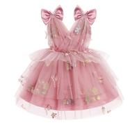 IDOPIP Robe Filles 3D Papillon V Cou Tulle Tutu Le Rainbow Princesse Formel Fête sans Manches en Maille Gâteau Moelleux Demoiselle d'honneur