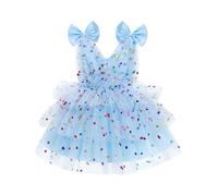 IDOPIP Robe Filles 3D Papillon V Cou Tulle Tutu Le Rainbow Princesse Formel Fête sans Manches en Maille Gâteau Moelleux Demoiselle d'honneur Bleu Clair 100