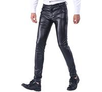 Idopy Jean en cuir synthétique pour homme Coupe moulante Version épaisse (hiver)/version fine (été) - Noir - W31