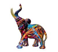 IDORTYBB Statuette d'éléphant graffiti - Sculpture d'art animal colorée en résine - Décoration d'intérieur pour salon, chambre à coucher, bibliothèque, armoire, bureau, centre de table, décoration