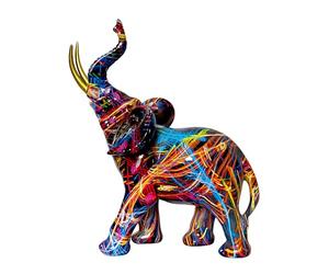 IDORTYBB Statuette d'éléphant graffiti - Sculpture d'art animal colorée en résine - Décoration d'intérieur pour salon, chambre à coucher, bibliothèque, armoire, bureau, centre de table, décoration
