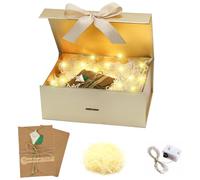 Idota Boîte cadeau magnétique avec couvercle - 22 x 16,5 x 8,8 cm - Doré - Avec nœud - Pour anniversaire - Avec raphia - Cartes de vœux - Lumière - Emballage cadeau pour mariage et anniversaire