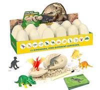 Idota Lot de 12 œufs de dinosaure, excavation d'œufs de dinosaures, 12 types, jouets, cadeau pour enfants 3-10 ans, à déterrer, kit