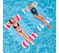 Idota Lot de 2 hamacs gonflables pour piscine 4 en 1 avec filet, matelas gonflable, jouet de piscine pour l'été, les fêtes au bord de la piscine, hamac d'eau (rose et bleu)