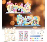 Idota Lot de 2 lettres en bois pour grand-mère avec support - Kit de bricolage - Cadeau d'anniversaire avec LED - Grand-mère - Noms en bois - Peinture et photos avec pinceaux - Accessoires de peinture